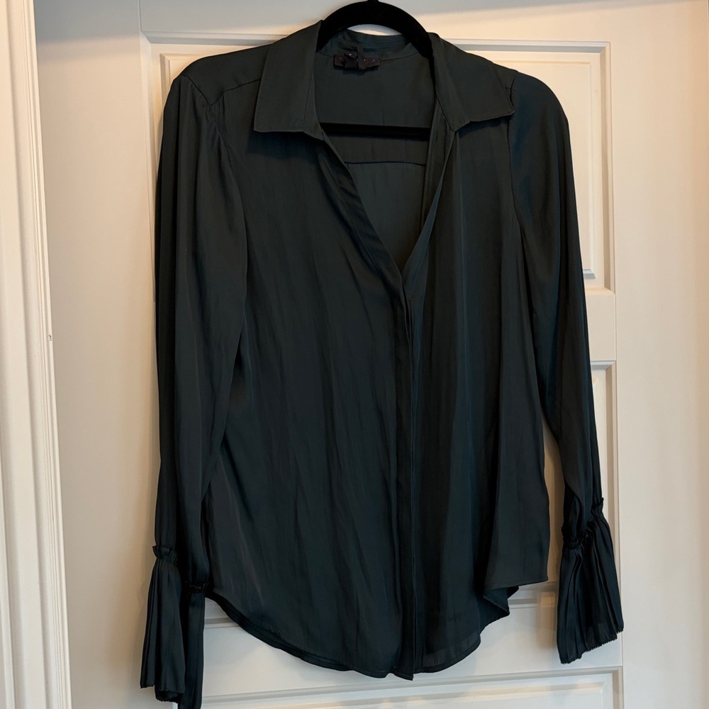 Elegant Deep Green Paige Silk Top